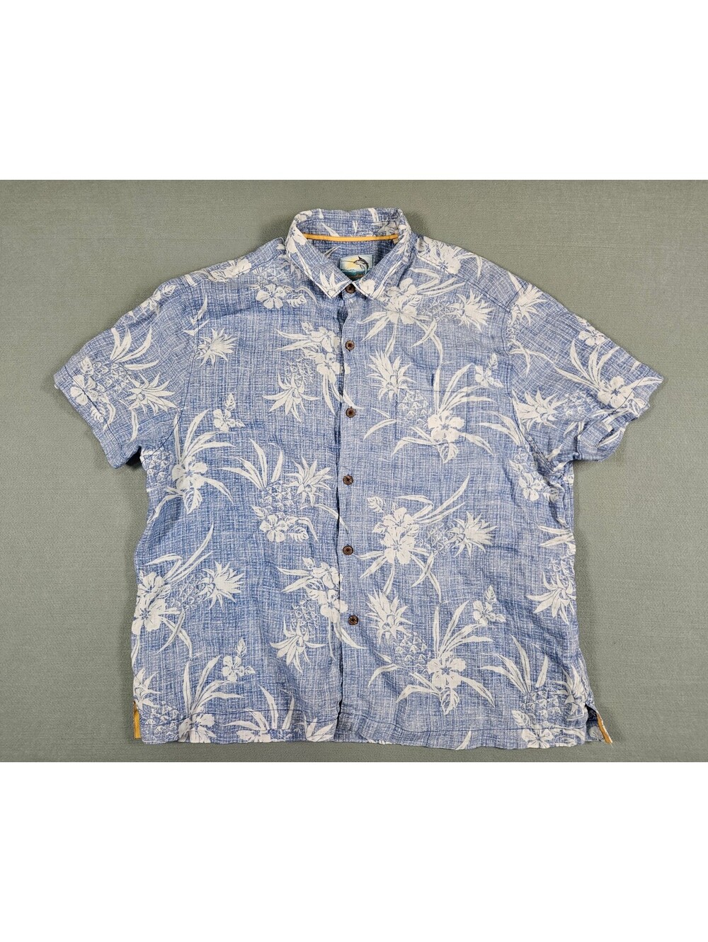Tommy Bahama Men Blue White Floral Linen Button Down Shirt XXL